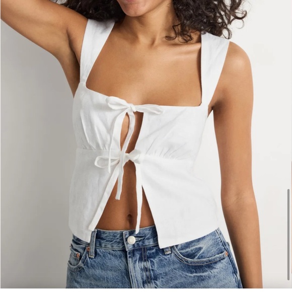 Reformation Tops - Reformation Azalea Linen Tie-Front Top White Size 0